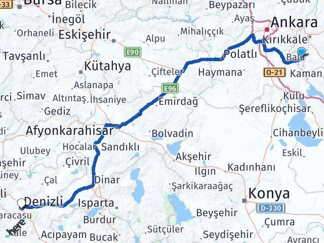 Kırıkkale Karakeçili Denizli Arası Kaç Km - Yol Haritası