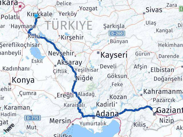 Kırıkkale Karakeçili Gaziantep Arası Kaç Km - Yol Haritası