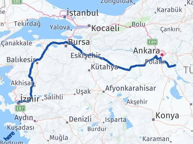 Kırıkkale Karakeçili İzmir Arası Kaç Km - Yol Haritası