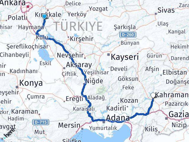 Kırıkkale Karakeçili Kahramanmaraş Arası Kaç Km - Yol Haritası