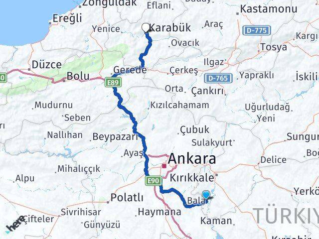 Kırıkkale Karakeçili Karabük Arası Kaç Km - Yol Haritası
