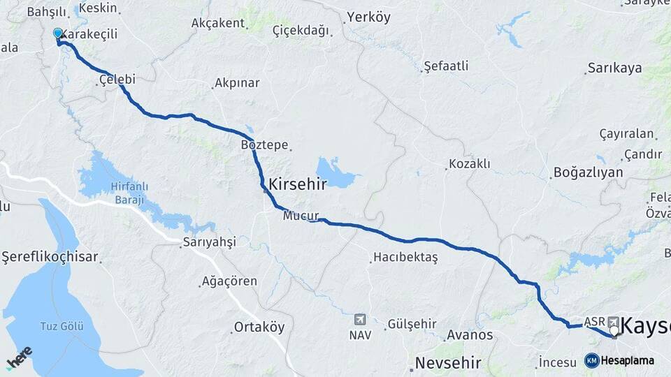Kırıkkale Karakeçili Kayseri Arası Kaç Km - Yol Haritası