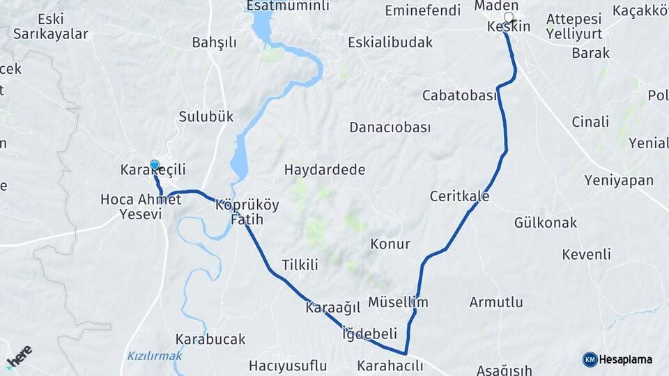 Kırıkkale Karakeçili Keskin Arası Kaç Km - Yol Haritası