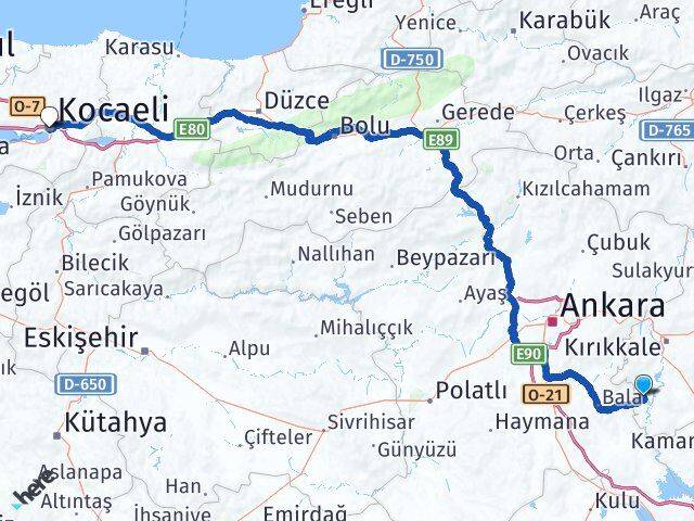 Kırıkkale Karakeçili Kocaeli Arası Kaç Km - Yol Haritası