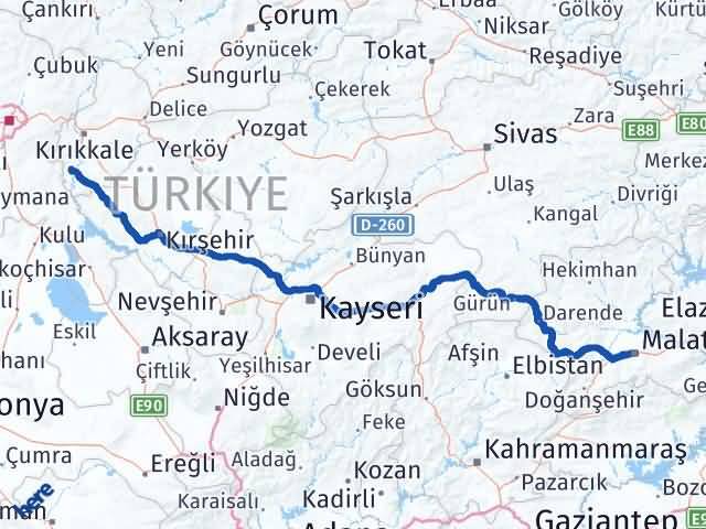 Kırıkkale Karakeçili Malatya Arası Kaç Km - Yol Haritası