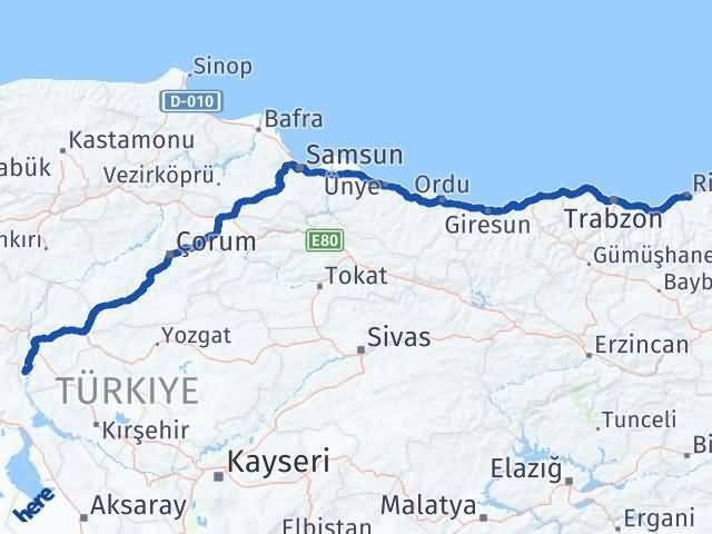 Kırıkkale Karakeçili Rize Arası Kaç Km - Yol Haritası