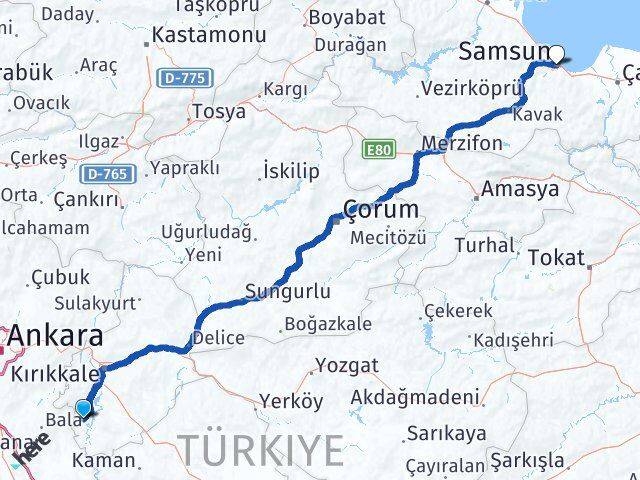 Kırıkkale Karakeçili Samsun Arası Kaç Km - Yol Haritası