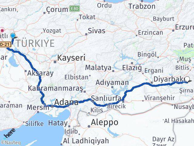 Kırıkkale Karakeçili Siirt Arası Kaç Km - Yol Haritası