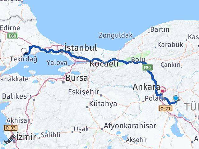 Kırıkkale Karakeçili Tekirdağ Arası Kaç Km - Yol Haritası