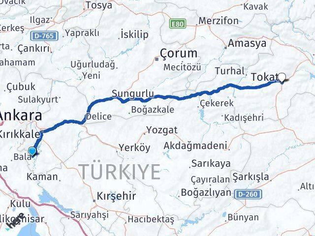 Kırıkkale Karakeçili Tokat Arası Kaç Km - Yol Haritası