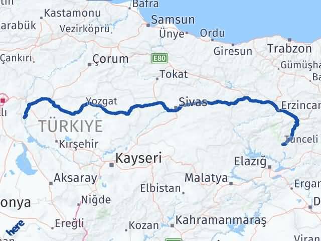 Kırıkkale Karakeçili Tunceli Arası Kaç Km - Yol Haritası