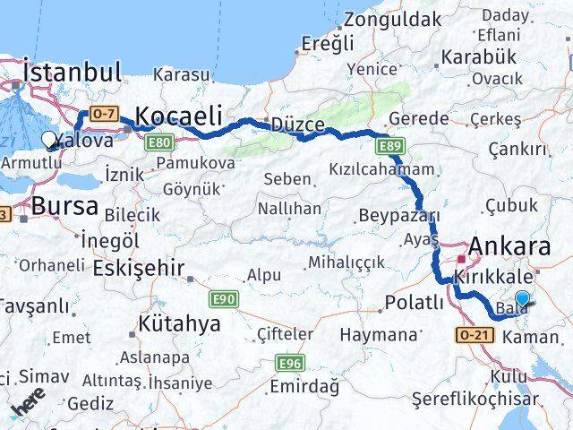 Kırıkkale Karakeçili Yalova Arası Kaç Km - Yol Haritası