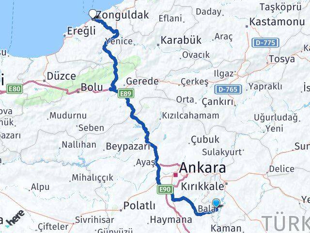 Kırıkkale Karakeçili Zonguldak Arası Kaç Km - Yol Haritası