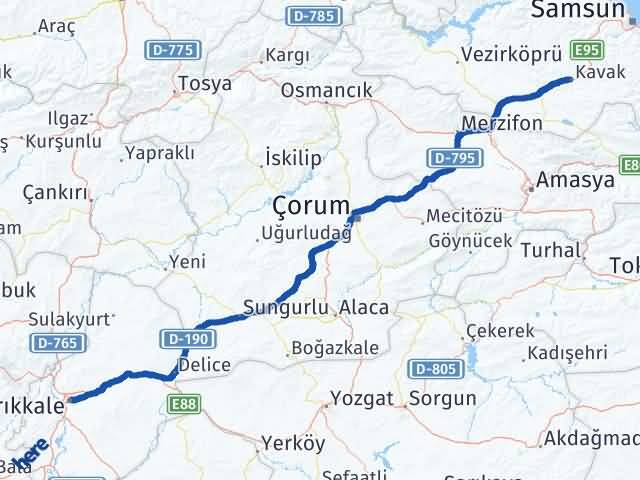 Kırıkkale Kavak Samsun Arası Kaç Km - Yol Haritası