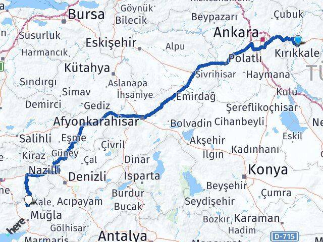 Kırıkkale Kavaklıdere Muğla Arası Kaç Km - Yol Haritası