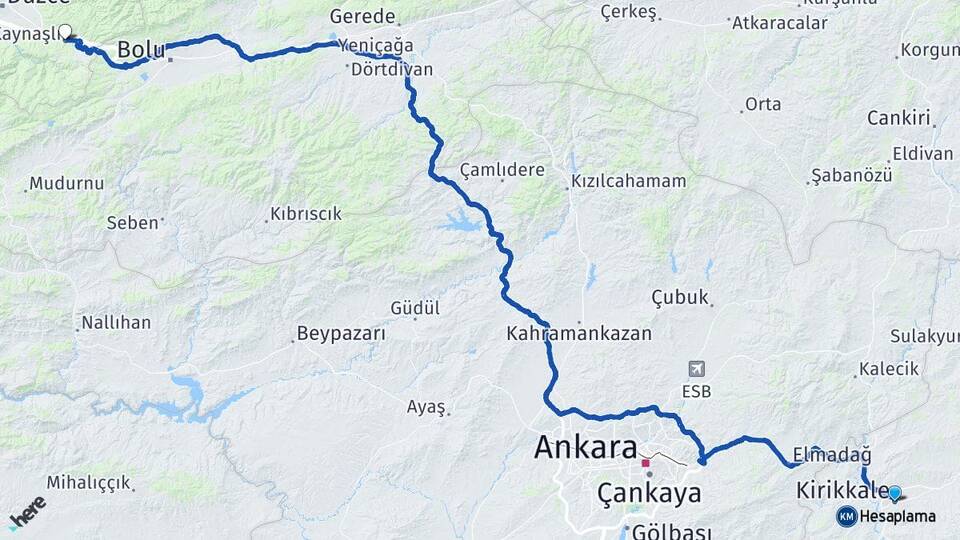 Kırıkkale Kaynaşlı Düzce Arası Kaç Km - Yol Haritası