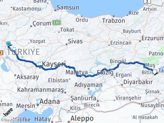 Kırıkkale Keskin Bitlis Arası Kaç Km - Yol Haritası