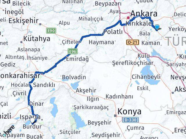 Kırıkkale Keskin Burdur Arası Kaç Km - Yol Haritası