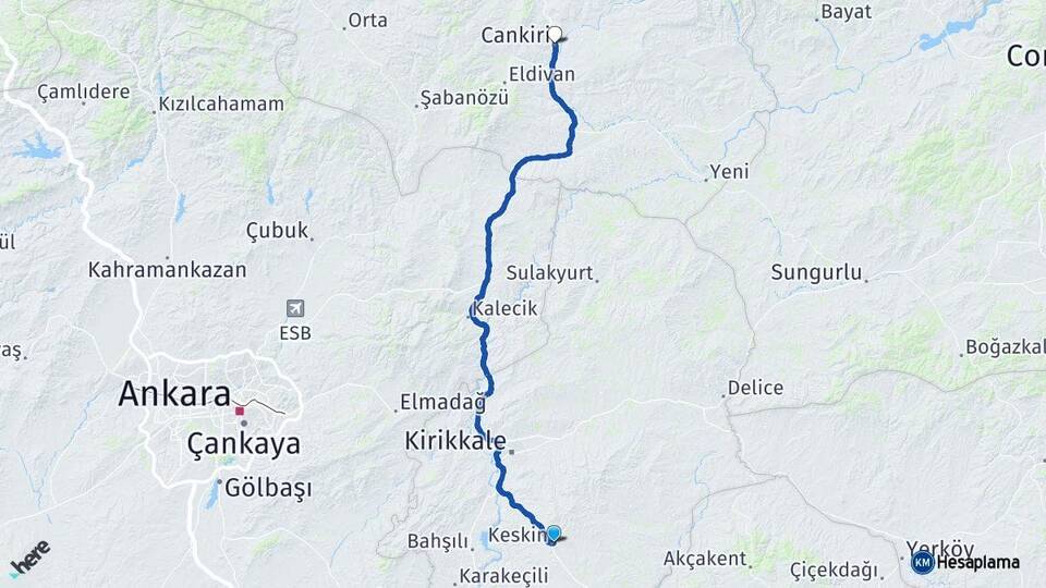 Kırıkkale Keskin Çankırı Arası Kaç Km - Yol Haritası