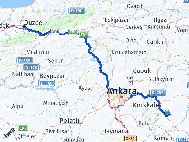 Kırıkkale Keskin Düzce Arası Kaç Km - Yol Haritası