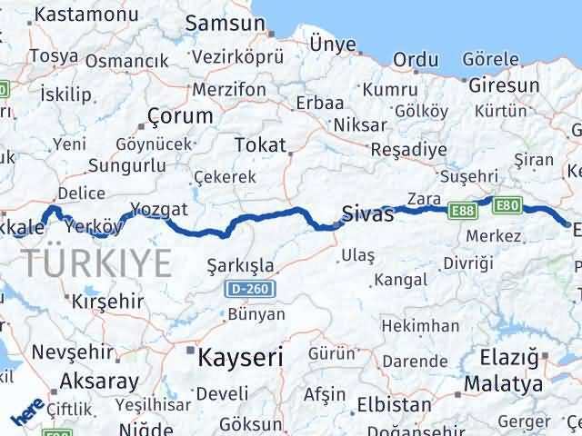 Kırıkkale Keskin Erzincan Arası Kaç Km - Yol Haritası