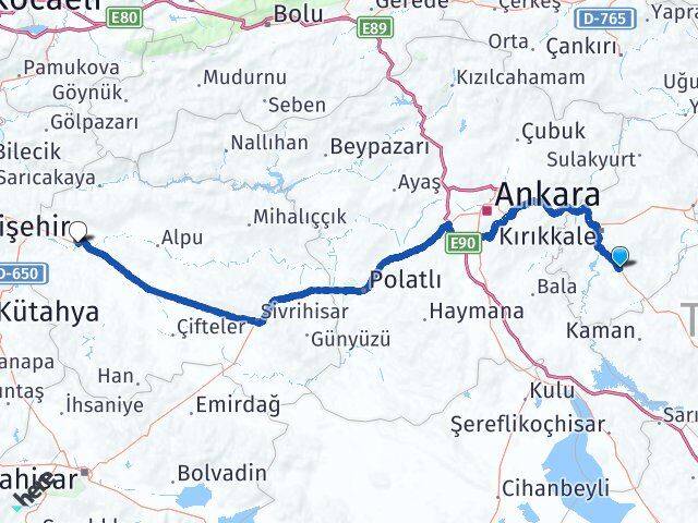 Kırıkkale Keskin Eskişehir Arası Kaç Km - Yol Haritası