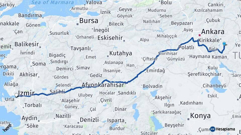 Kırıkkale Keskin İzmir Arası Kaç Km - Yol Haritası