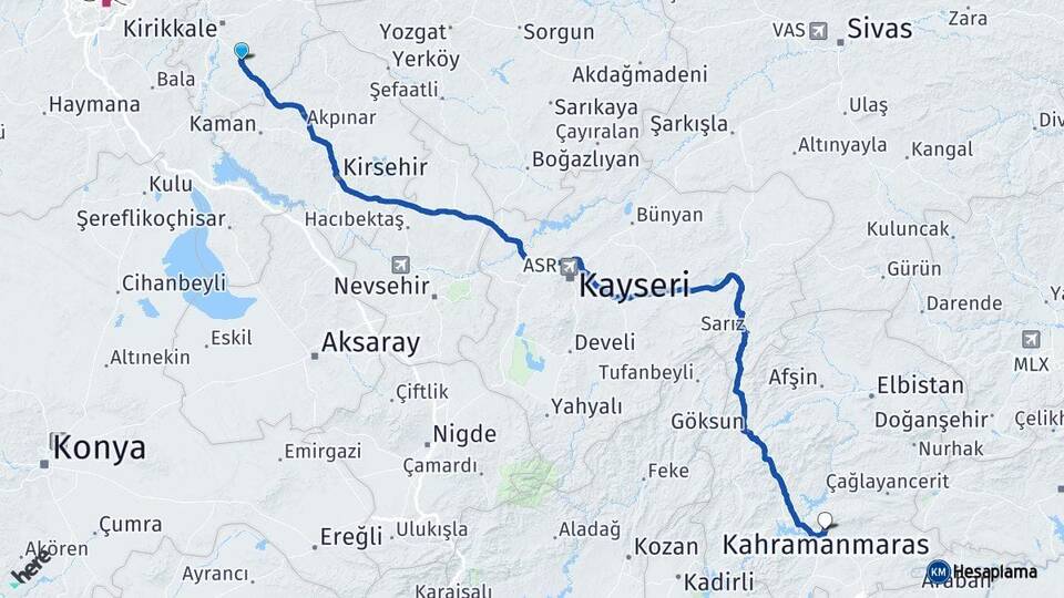 Kırıkkale Keskin Kahramanmaraş Arası Kaç Km - Yol Haritası