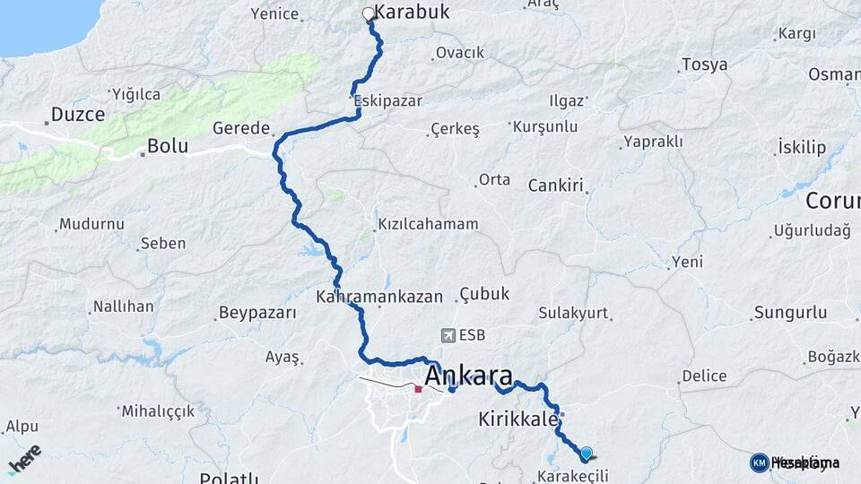Kırıkkale Keskin Karabük Arası Kaç Km - Yol Haritası