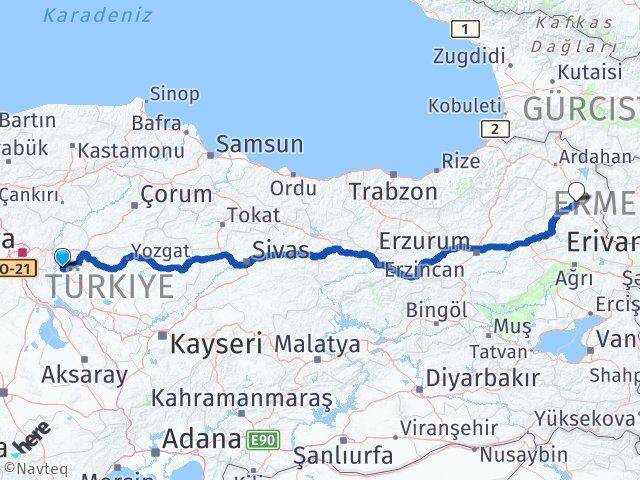 Kırıkkale Keskin Kars Arası Kaç Km - Yol Haritası