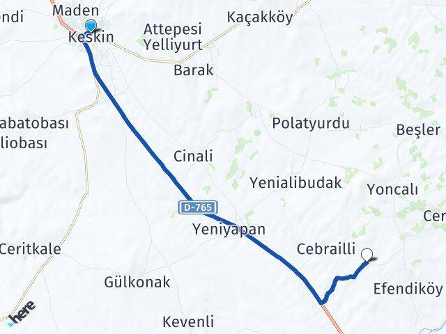 Kırıkkale Keskin Kasımağa Keskin Arası Kaç Km - Yol Haritası