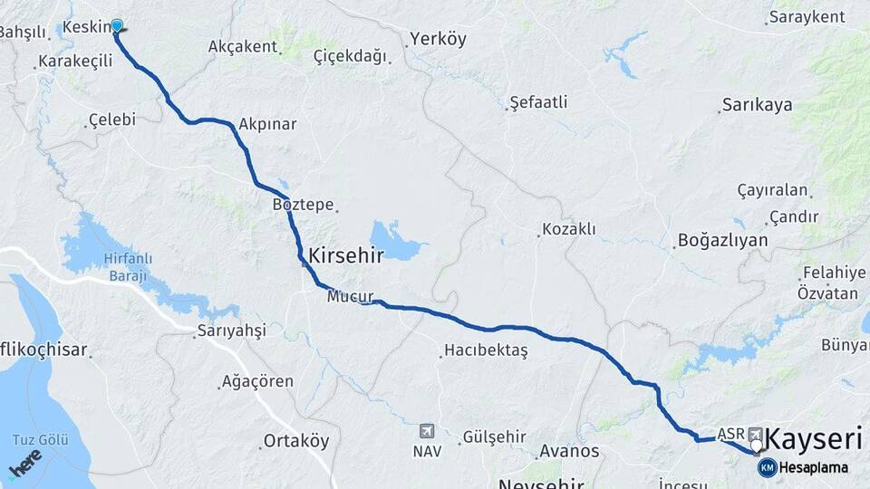 Kırıkkale Keskin Kayseri Arası Kaç Km - Yol Haritası