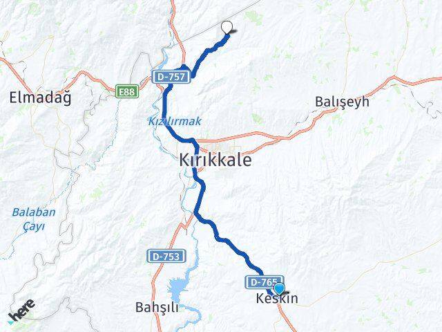 Kırıkkale Keskin Keçili Yahşihan Arası Kaç Km - Yol Haritası