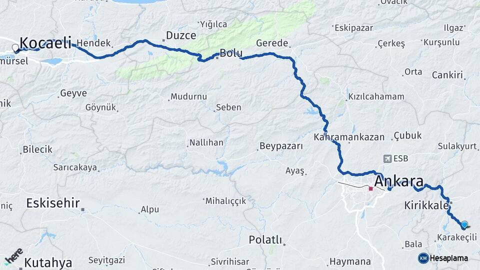 Kırıkkale Keskin Kocaeli Arası Kaç Km - Yol Haritası
