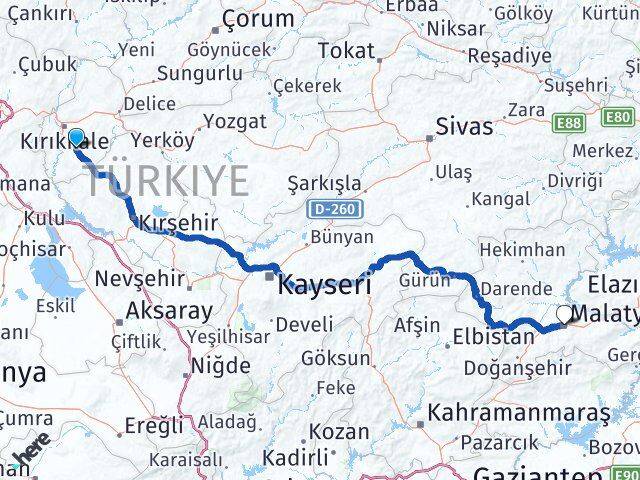 Kırıkkale Keskin Malatya Arası Kaç Km - Yol Haritası