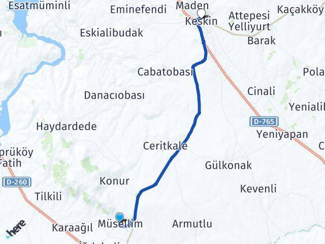 Müsellim Keskin Arası Kaç Km - Yol Tarifi