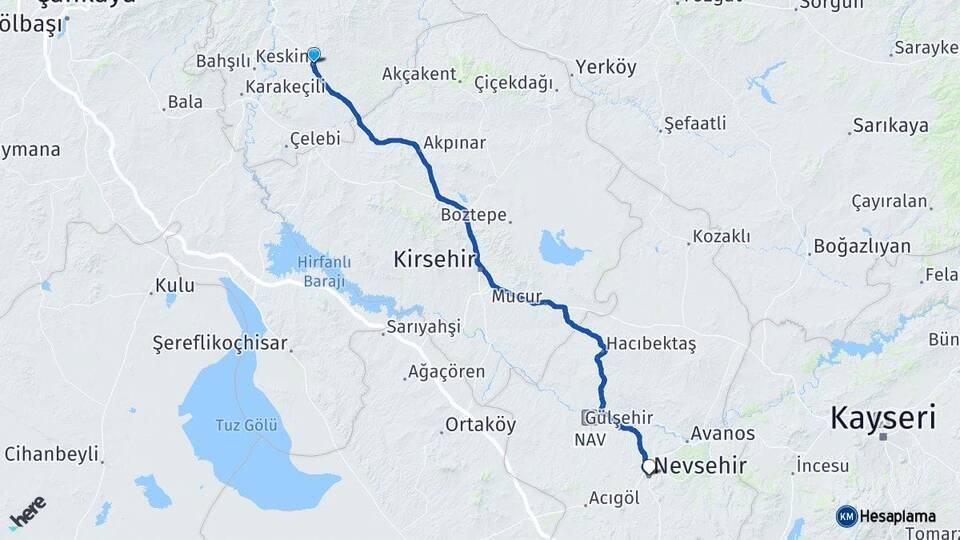 Kırıkkale Keskin Nevşehir Arası Kaç Km - Yol Haritası