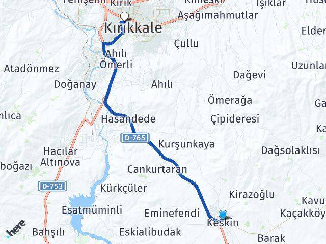 Kırıkkale Keskin Ovacık Arası Kaç Km - Yol Haritası