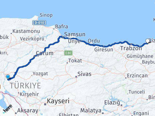 Kırıkkale Keskin Rize Arası Kaç Km - Yol Haritası