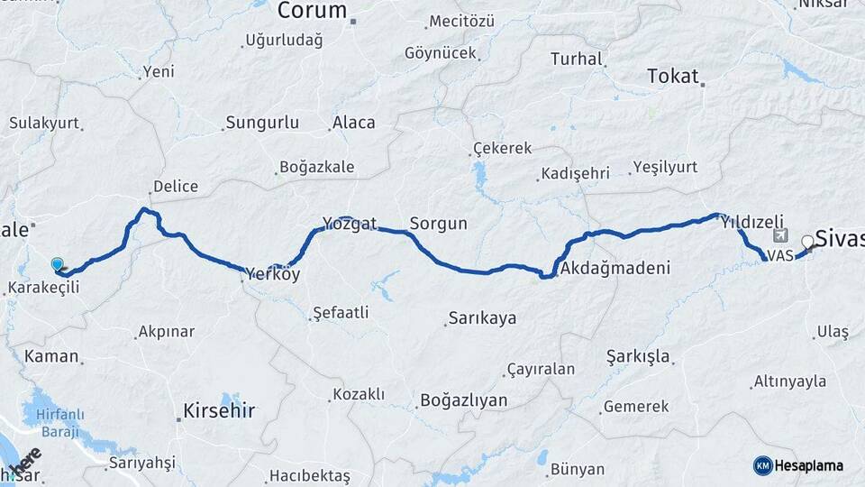 Kırıkkale Keskin Sivas Arası Kaç Km - Yol Haritası