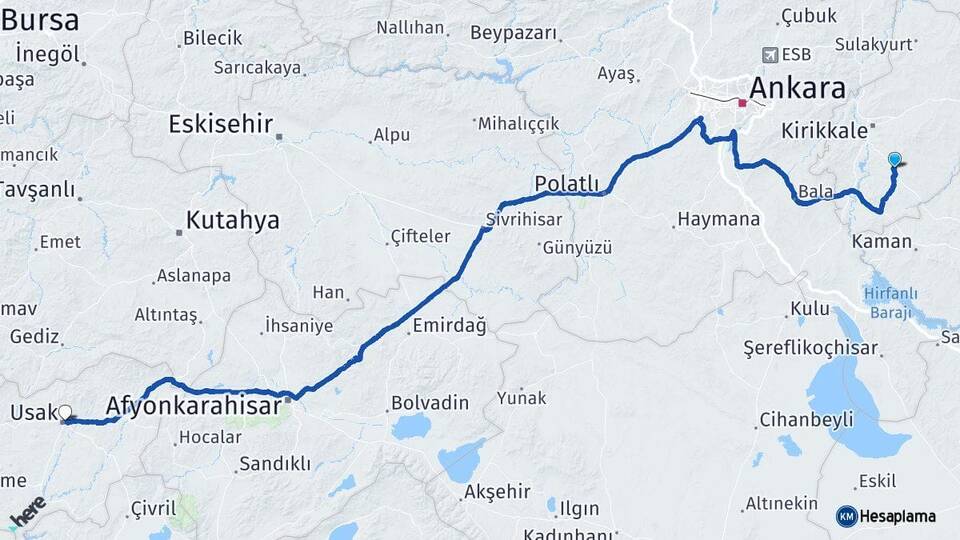 Kırıkkale Keskin Uşak Arası Kaç Km - Yol Haritası