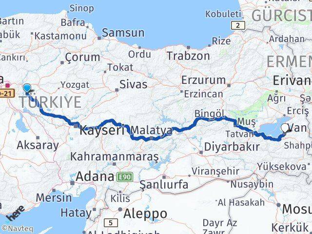 Kırıkkale Keskin Van Arası Kaç Km - Yol Haritası