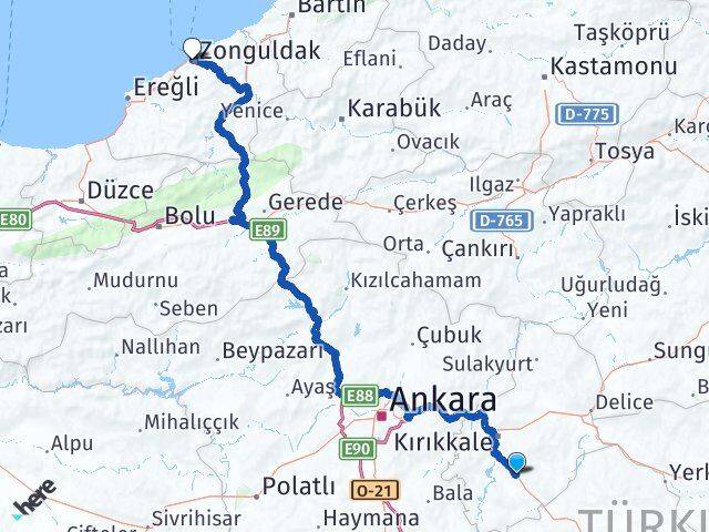 Kırıkkale Keskin Zonguldak Arası Kaç Km - Yol Haritası