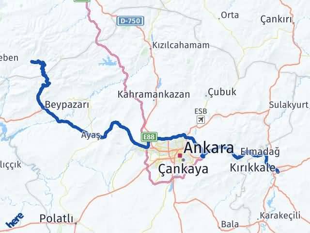 Kırıkkale Kıbrıscık Bolu Arası Kaç Km - Yol Haritası