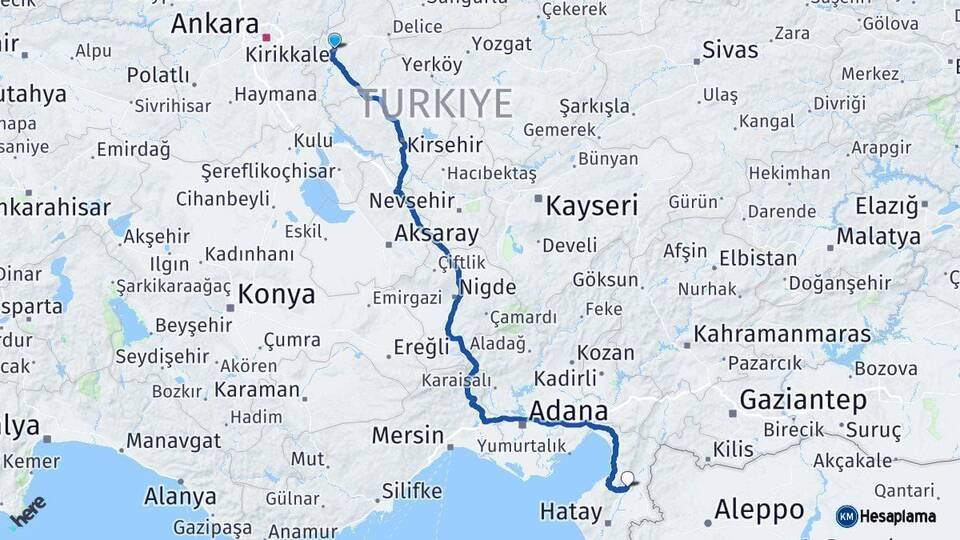 Kırıkkale Kırıkhan Hatay Arası Kaç Km - Yol Haritası