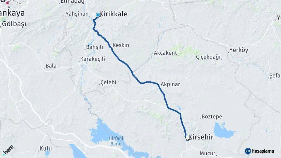 Kırıkkale Kırşehir Arası Kaç Km - Yol Haritası