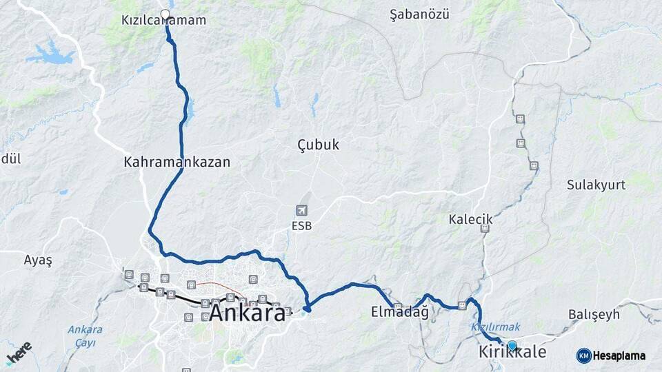 Kırıkkale Kızılcahamam Ankara Arası Kaç Km - Yol Haritası