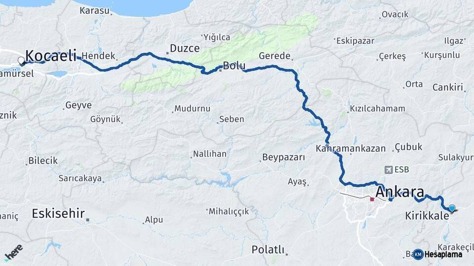Kırıkkale Kocaeli Arası Kaç Km - Yol Haritası