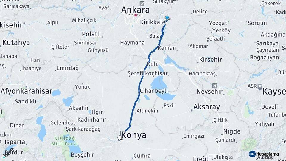 Kırıkkale Konya Arası Kaç Km - Yol Haritası