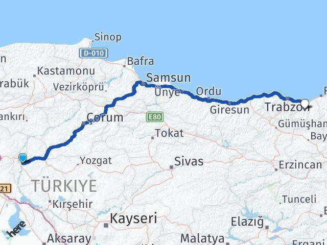 Kırıkkale Köprübaşı Trabzon Arası Kaç Km - Yol Haritası